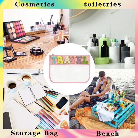 Chenille Letter Clear Zipper Pouch For Travel, Nylon Clear Cosmetic Bag,🐱 - Picture 7 of 7